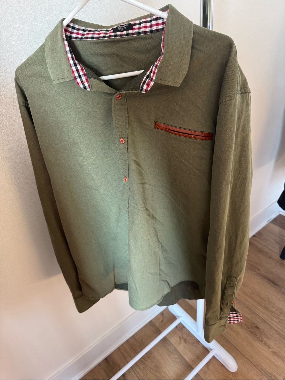 CoofAndy Men's Size XL Army Green Denim Button Down Long Sleeve Shirt